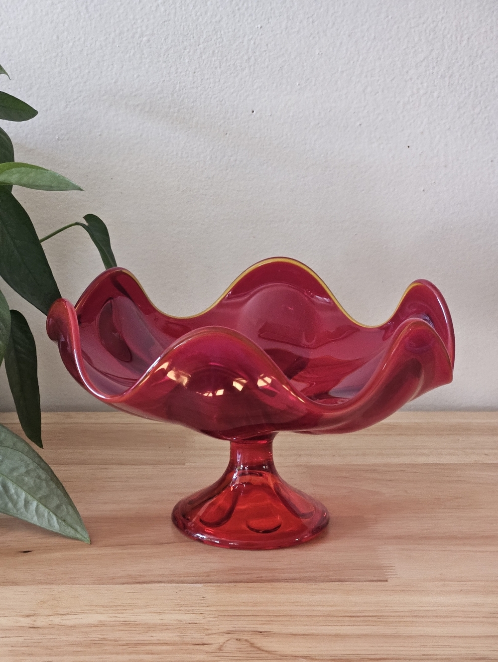 Vintage Viking Red Glass Compote Pedestal Bowl